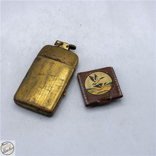 VINTGE BRASS LIGHTER CIGGARETTE CASE WITH