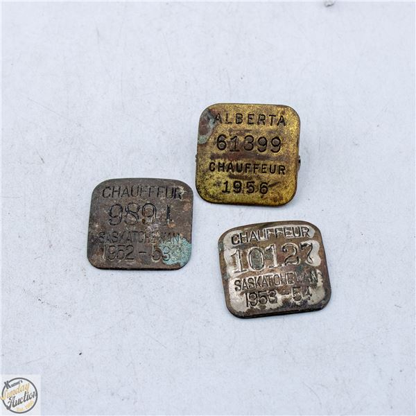 LOT OF 3 VINTAGE CHAUFFEUR LICENSE PINS