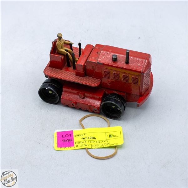 VINTAGE DINKY TOY HEAVY TRACTOR RED WITH YELLOW