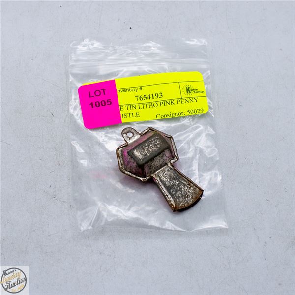 VINTAGE TIN LITHO PINK PENNY TOY WHISTLE
