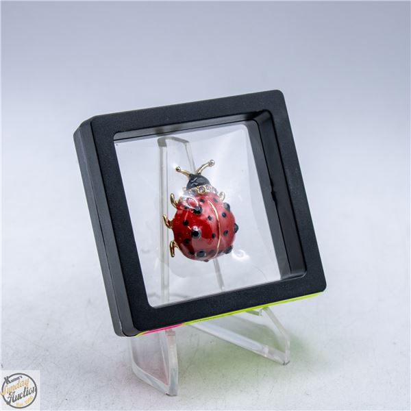 NEW LADYBUG BROOCH 1.3”X1.2” RED ENAMEL
