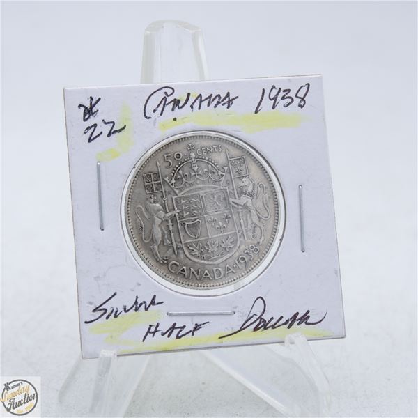 #5119-80 % SILVER 1938 KING GEO VI HALF DOLLAR