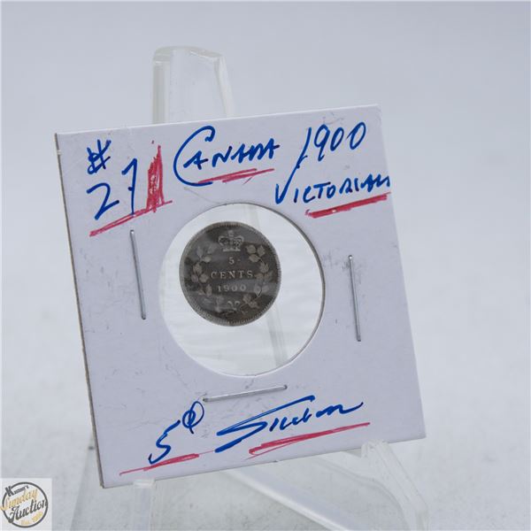 #5108-92.5 % SILVER 1900 VICTORIAN 5 CENT