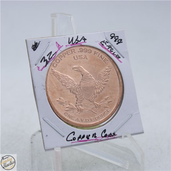 5125-1 OUNCE 999 FINE COPPER W/USA EAGLE ON