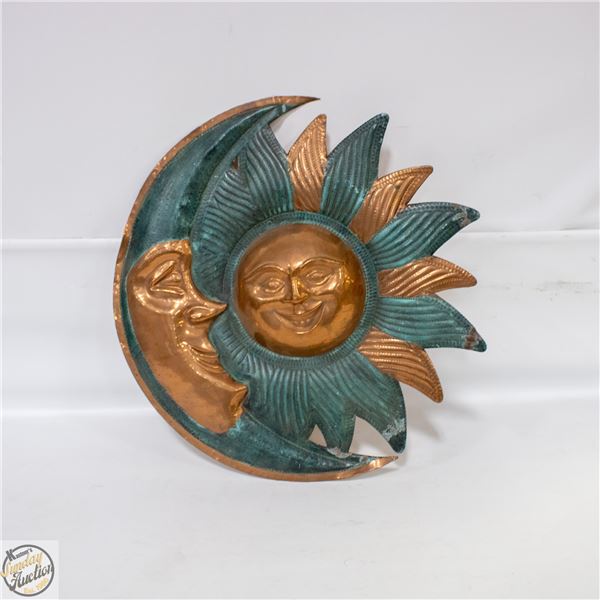 VINTAGE SOLID COPPER MOON AND SUN 16" DIAMETER