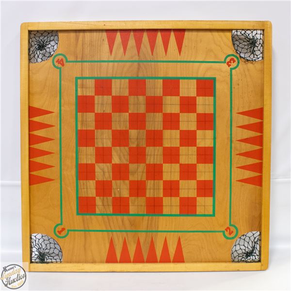 VINTAGE BENTLY CROKINOLE & CHECKERS DOUBLE-SIDED