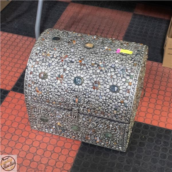 ESTATE STORAGE CHEST STONE INLAY H-16.75" W-17"