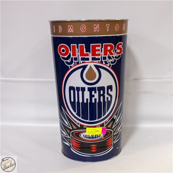 OILERS NHL GARBAGE CAN LARGE METAL ESTATE