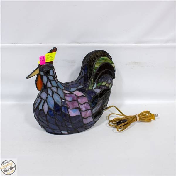 VINTAGE TIFFANY STYLE STAINED GLASS ROOSTER LAMP