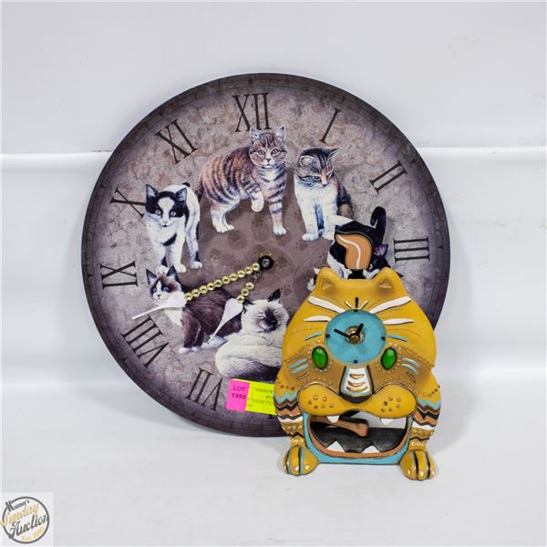2 CAT THEME CLOCKS FOR CAT LOVERS