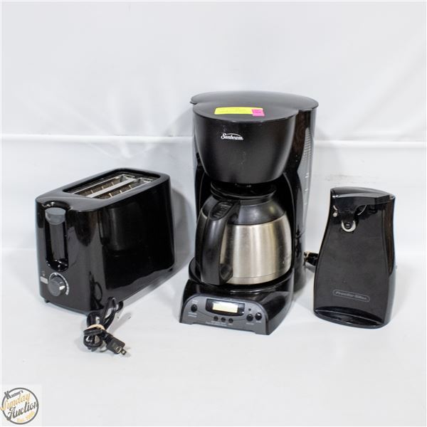COFFEE MAKER PLUS TOASTER AND ELECTRIC CAN OPENER