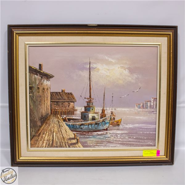 OIL PAINTING SAILBOAT SCENE FRAMED 22.5" X 26.5"