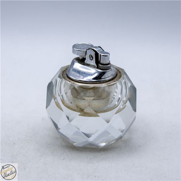 VINTAGE TABLE TOP MULTIFACETED CUT GLASS LIGHTER
