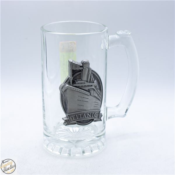 TITANIC THEMED GLASS BEER TANKARD
