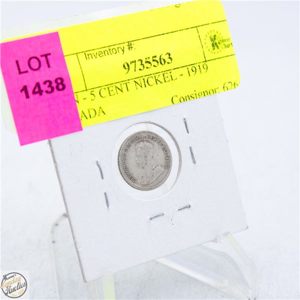 COIN - 5 CENT NICKEL - 1919 CANADA