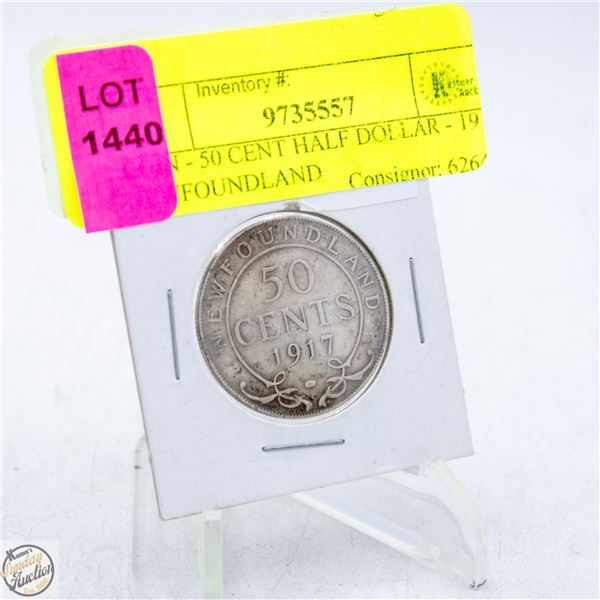 COIN - 50 CENT HALF DOLLAR - 1917 NEWFOUNDLAND