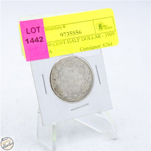 COIN - 50 CENT HALF DOLLAR - 1909 CANADA