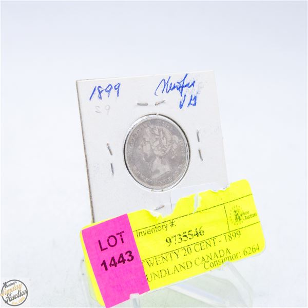 COIN - TWENTY 20 CENT - 1899 NEWFOUNDLAND CANADA