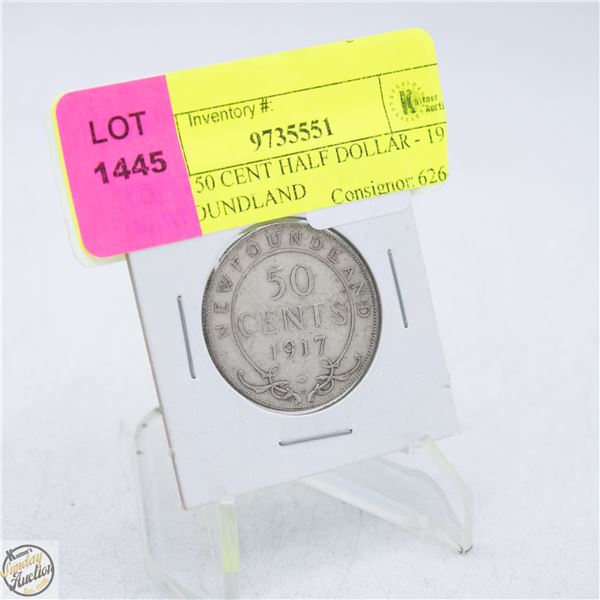 COIN - 50 CENT HALF DOLLAR - 1917 NEWFOUNDLAND