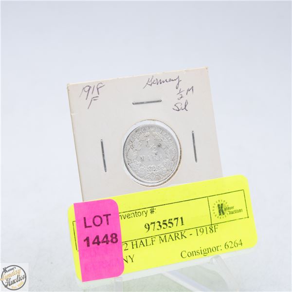 COIN - 1/2 HALF MARK - 1918F GERMANY
