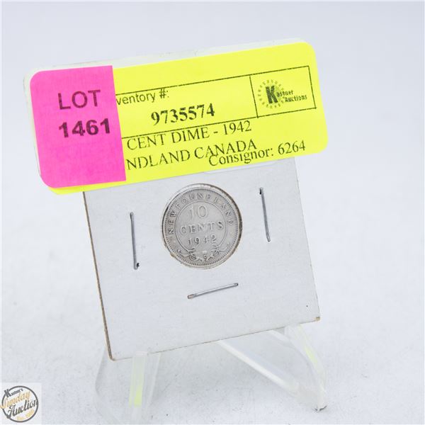 COIN - 10 CENT DIME - 1942 NEWFOUNDLAND CANADA