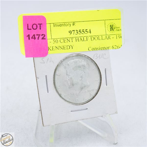 COIN - 50 CENT HALF DOLLAR - 1964 USA KENNEDY