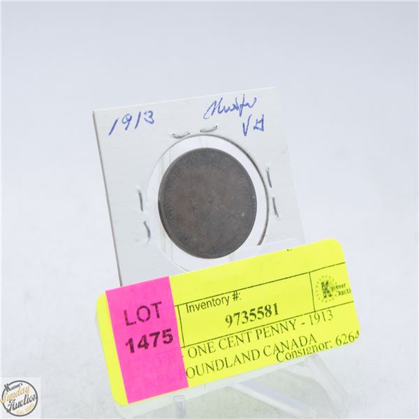 COIN - ONE CENT PENNY - 1913 NEWFOUNDLAND CANADA