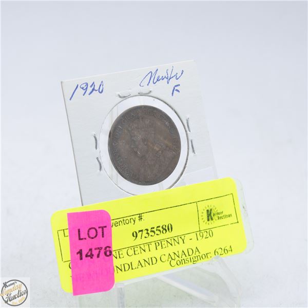 COIN - ONE CENT PENNY - 1920 NEWFOUNDLAND CANADA