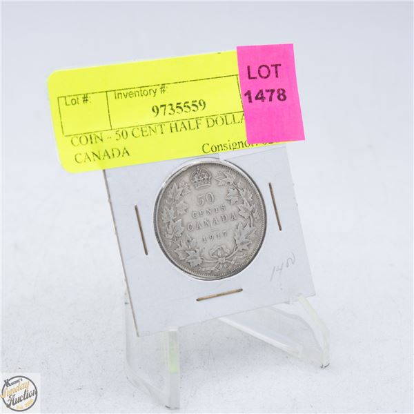 COIN - 50 CENT HALF DOLLAR - 1917 CANADA