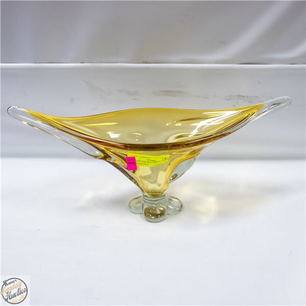 HEAVY VINTAGE GOLDEN AMBER HAND-BLOWN