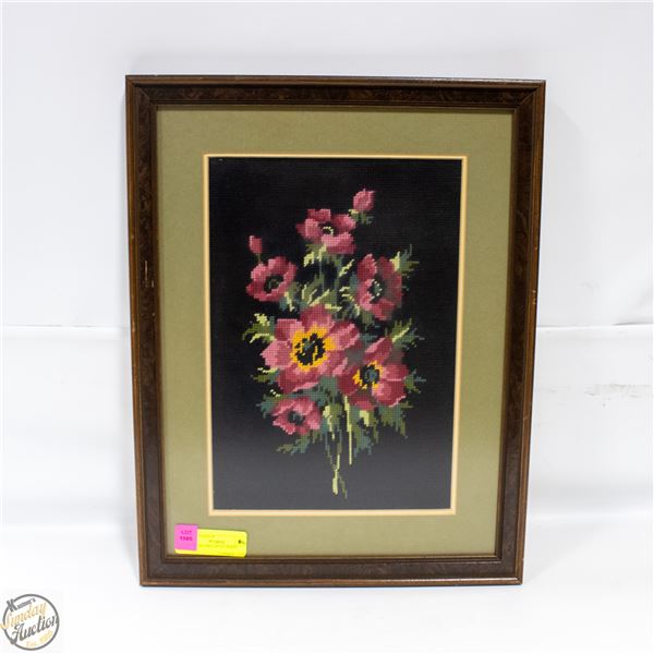 14.5" X 16.5" FRAMED PETIT POINT
