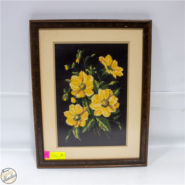 14.5" X 16.5" LARGE FRAMED PETIT POINT