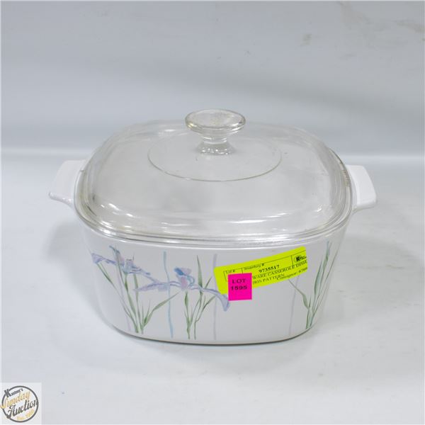 CORNING WARE CASSEROLE DISH, SHADOW IRIS PATTERN