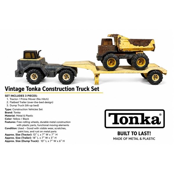 VINTAGE TONKA TRUCK WITH TRAILER & DUMP TRUCK