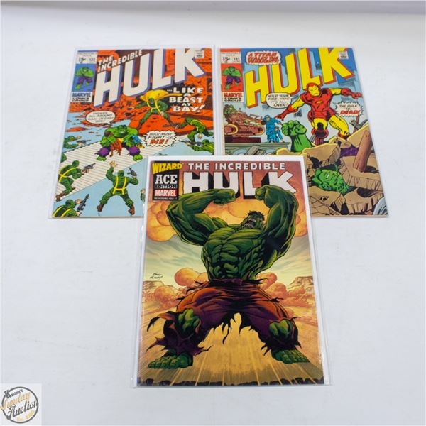2 HULK COMICS 1970S, ONE HULK 2003 COMIC WIZARD