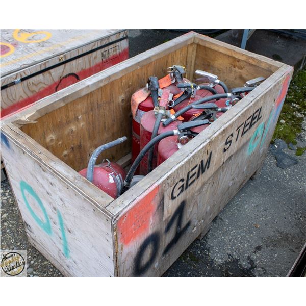 CRATE OF FIRE EXTINGUISHERS