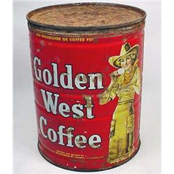 VINTAGE GOLDEN WEST COFFEE ADVERTISING TIN W/ LID 