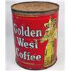 Image 1 : VINTAGE GOLDEN WEST COFFEE ADVERTISING TIN W/ LID 