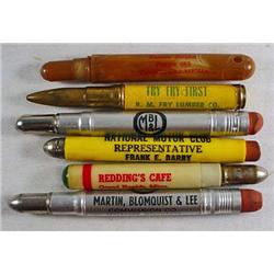 LOT OF 6 VINTAGE ADVERTISING BULLET PENCILS - Incl