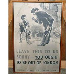 WW1 FRAMED EVACUATION POSTER - Approx. 28" x 41.25