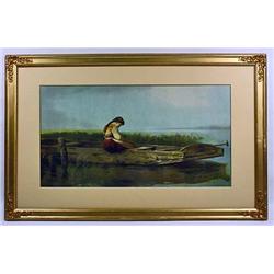 VINTAGE FRAMED PRINT OF A GIRL IN A BOAT - Approx.