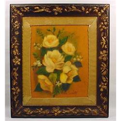 VINTAGE FRAMED FLORAL PAINTING SIGNED NINA COOLEY 