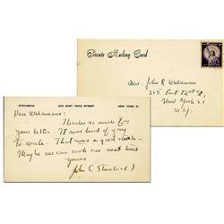 John Steinbeck Signed Note