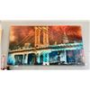 Image 1 : LARGE OIL ON CANVAS TRANSFER PRINT "CITY BRIDGE SCENE" - APPROX. 88" X 48"