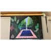Image 1 : LARGE ORIGINAL OIL ON CANVAS PAINTING "NUDE STATUE BY THE POOL SCENE" - APPROX. 72" X 54"
