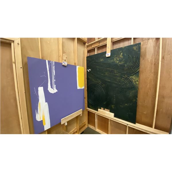 2 ORIGINAL ABSTRACT PAINTINGS ON BOARD - APPROX. 48" X 48" AND 60" X 48" *DAMAGE TO 1 PAINTING*