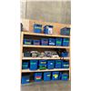 Image 1 : 5 SHELVES OF RUBBERMAID BINS FILLED WITH ASSORTED ITEMS -  PURSES, DOLLS, LANTERNS, CAMPING
