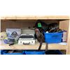 Image 5 : 5 SHELVES OF RUBBERMAID BINS FILLED WITH ASSORTED ITEMS -  PURSES, DOLLS, LANTERNS, CAMPING