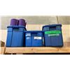 Image 2 : 5 SHELVES OF RUBBERMAID BINS FILLED WITH ASSORTED ITEMS - INSTRUMENTS, DISHWARE, GLASSWARE,