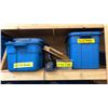 Image 4 : 5 SHELVES OF RUBBERMAID BINS FILLED WITH ASSORTED ITEMS - INSTRUMENTS, DISHWARE, GLASSWARE,
